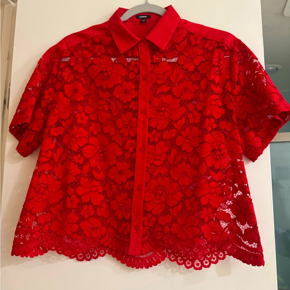 NWOT Express Lace Button Down Blouse
